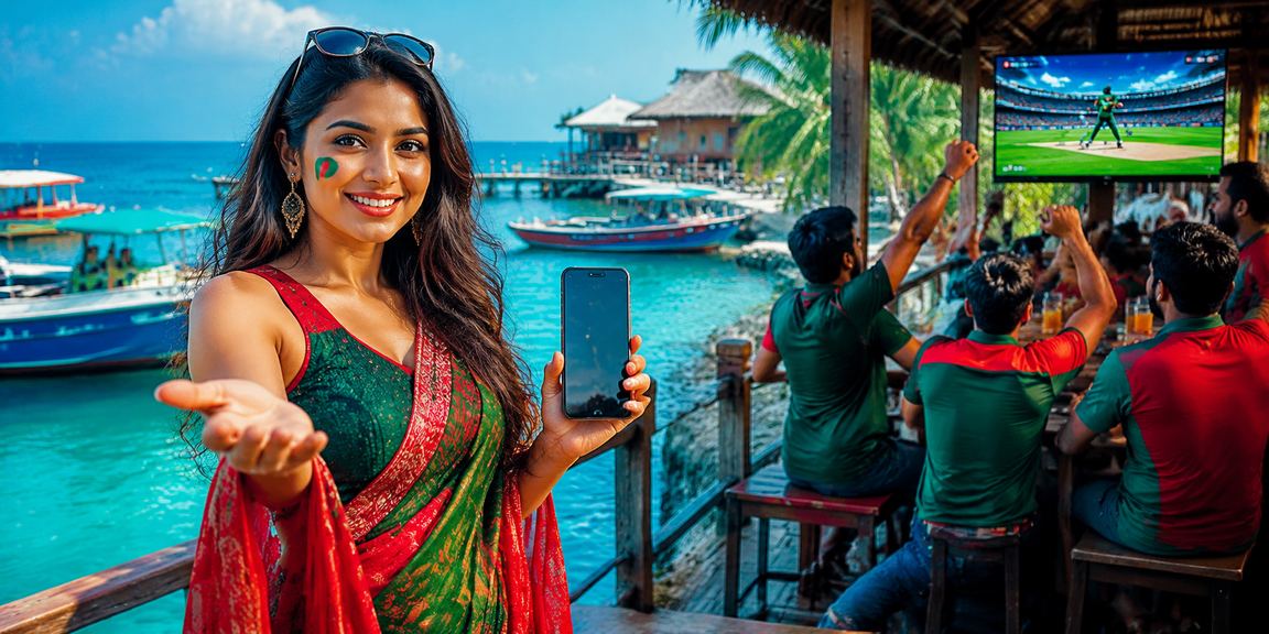 সমুদ্র সৈকতে মোবাইলে ক্রিকেট বেটিং করছেন একজন ব্যবহারকারী